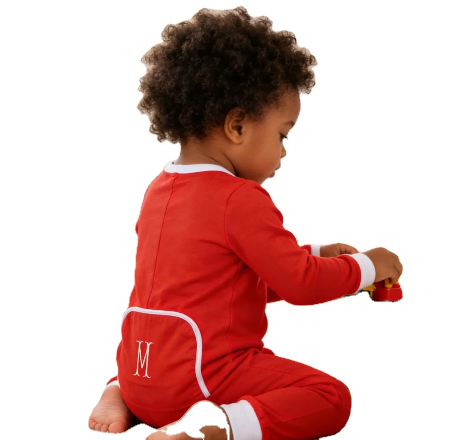 Personalized Christmas Blank Red Baby Butt Flap Rompers Xmas Matching Coming Home Outfit Toddler Pajama For Girls product image 1