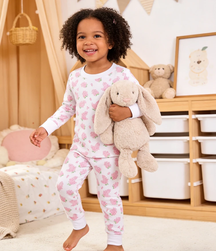 Baby Girls Lilac Love Pink Pajama Sets Kids Lounge Set Children Floral Pajamas Clothing Set product image 2