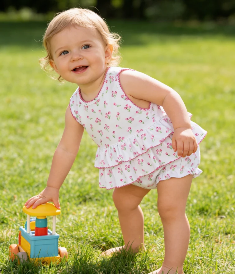 Baby Girls Infant Timeless Tulips White Bubble With Ruffle product image 1