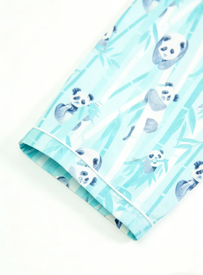 Children Pandas Print Boy Satin Pajamas Short Set Customized Kids Short Sleeve Button Down Clothes Set product image 4