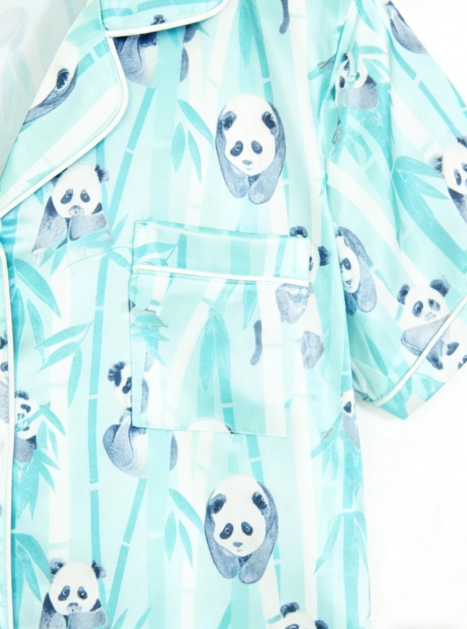 Children Pandas Print Boy Satin Pajamas Short Set Customized Kids Short Sleeve Button Down Clothes Set product image 5
