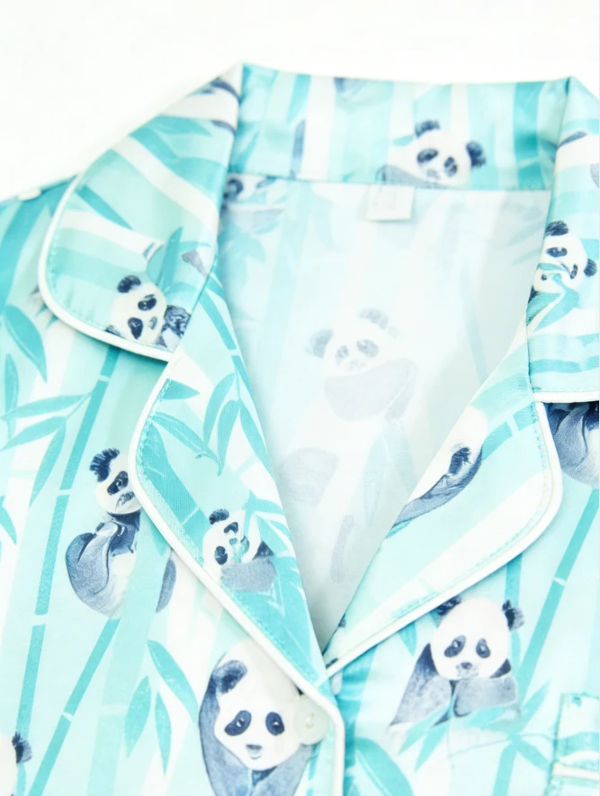 Children Pandas Print Boy Satin Pajamas Short Set Customized Kids Short Sleeve Button Down Clothes Set product image 6