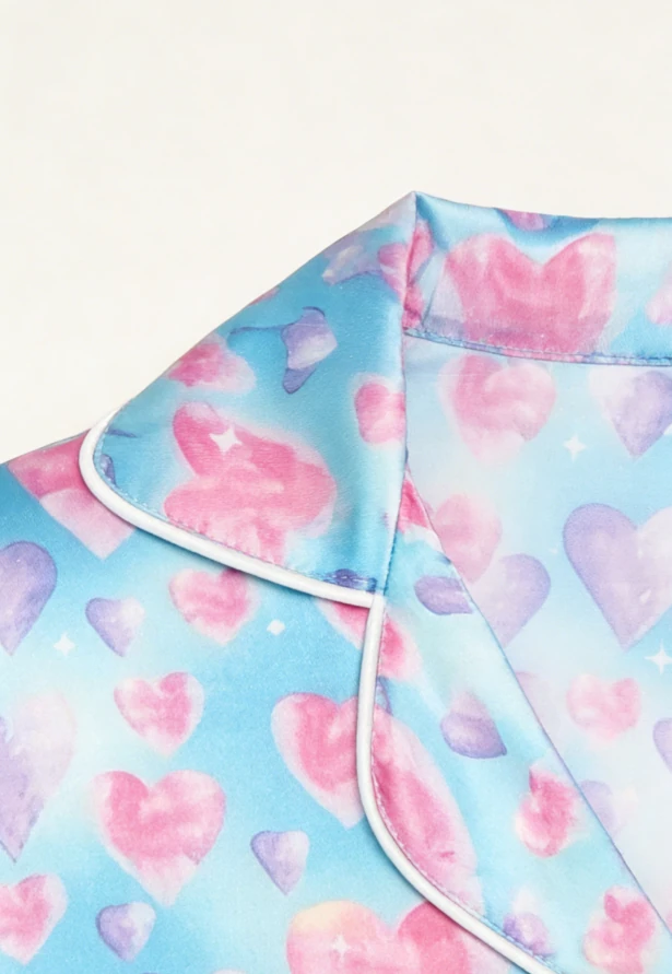 Baby Girls Diamond Hearts Blue Satin Short PJ Set Summer Pajamas Short Set product image 4
