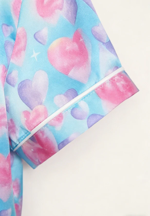 Baby Girls Diamond Hearts Blue Satin Short PJ Set Summer Pajamas Short Set product image 5