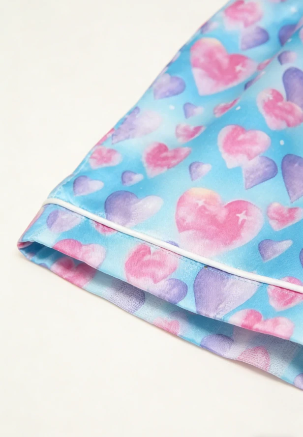 Baby Girls Diamond Hearts Blue Satin Short PJ Set Summer Pajamas Short Set product image 6