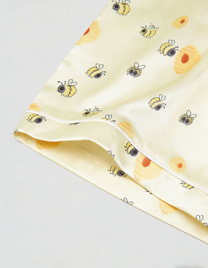 Baby Girls Short Pattern Yellow Bumble Bees Satin Short Pajamas Set Spring Summer Pajama Short Clothing Set product image 4