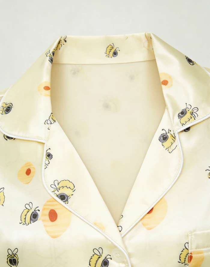 Baby Girls Short Pattern Yellow Bumble Bees Satin Short Pajamas Set Spring Summer Pajama Short Clothing Set product image 5