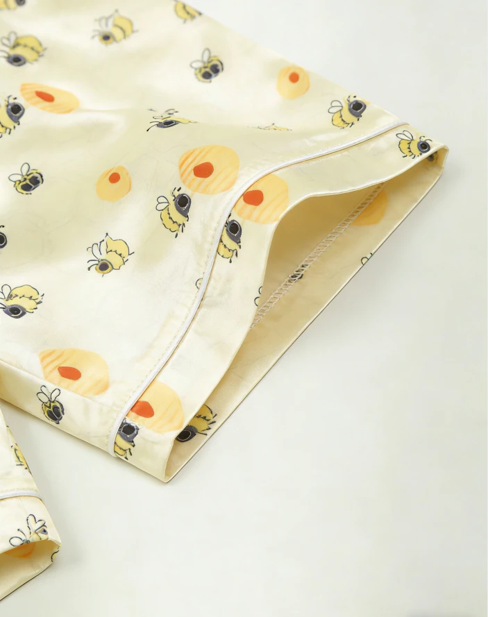 Baby Girls Short Pattern Yellow Bumble Bees Satin Short Pajamas Set Spring Summer Pajama Short Clothing Set product image 6