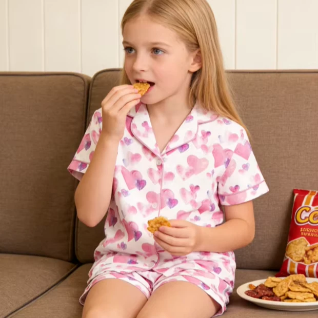 Baby Girls Lots of Kisses Satin Short PJ Set Summer LovelyPajamas Short Set product image 1