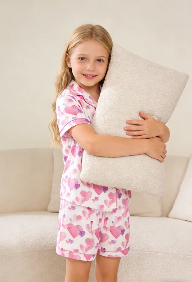 Baby Girls Lots of Kisses Satin Short PJ Set Summer LovelyPajamas Short Set product image 2