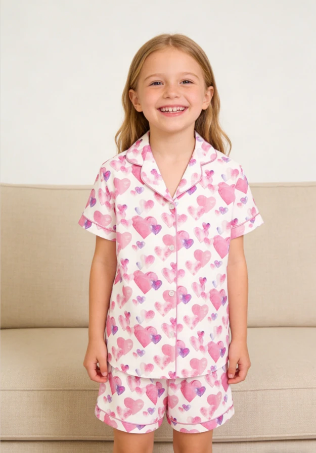 Baby Girls Lots of Kisses Satin Short PJ Set Summer LovelyPajamas Short Set product image 3