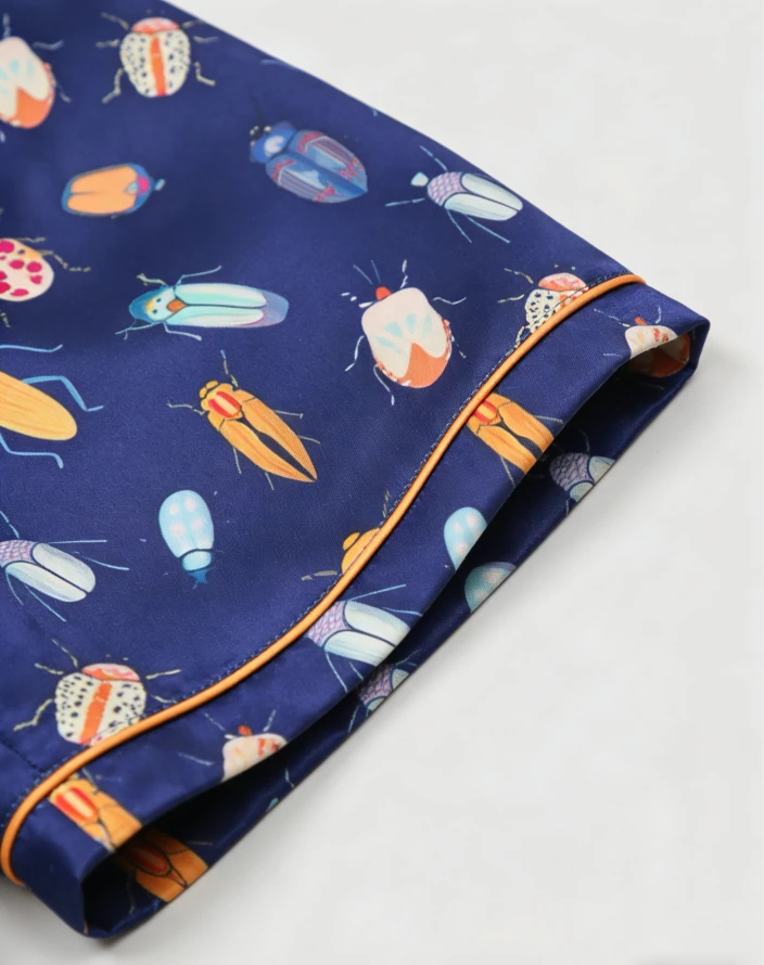 Children Beetles Navy Satin Short PJ Set Baby Girls Spring Summer Pajamas Button Down Short Clothing Set product image 4