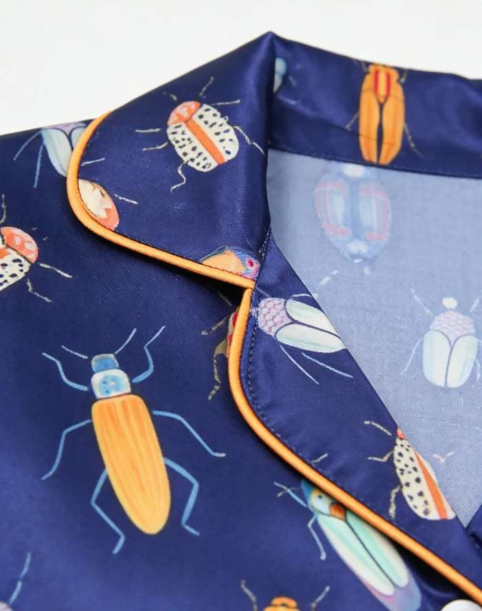 Children Beetles Navy Satin Short PJ Set Baby Girls Spring Summer Pajamas Button Down Short Clothing Set product image 5