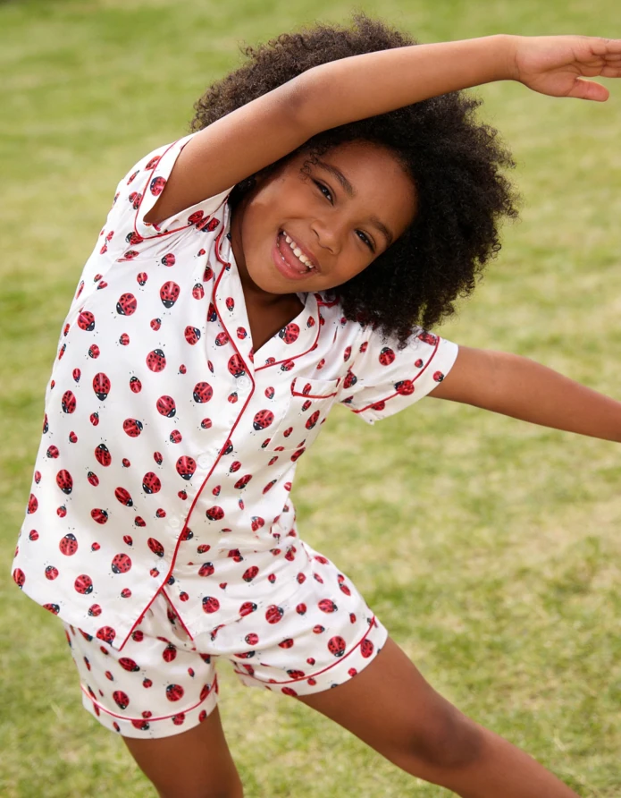 Baby Girls Lady Bugs Satin Short PJ Set Children Summer Pajamas Button Down Short Set product image 1