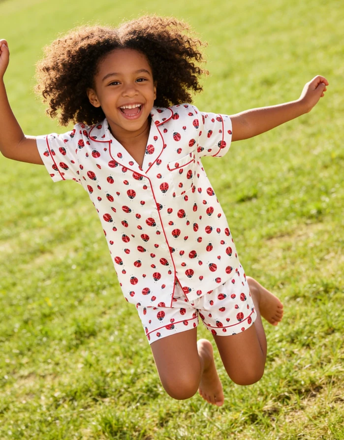 Baby Girls Lady Bugs Satin Short PJ Set Children Summer Pajamas Button Down Short Set product image 2