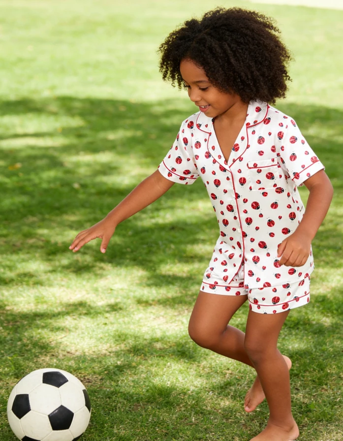 Baby Girls Lady Bugs Satin Short PJ Set Children Summer Pajamas Button Down Short Set product image 3