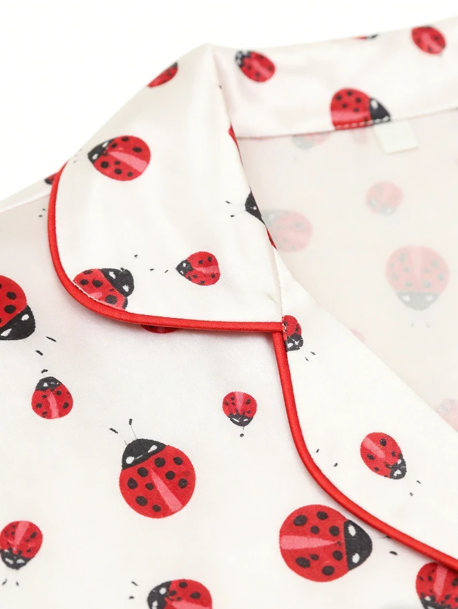 Baby Girls Lady Bugs Satin Short PJ Set Children Summer Pajamas Button Down Short Set product image 4