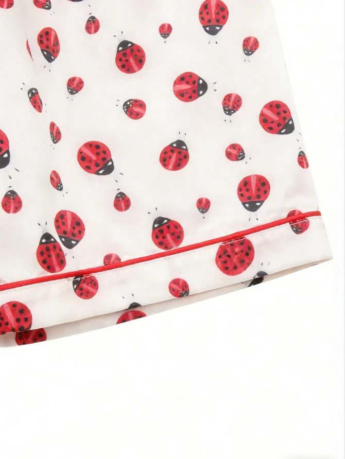 Baby Girls Lady Bugs Satin Short PJ Set Children Summer Pajamas Button Down Short Set product image 6