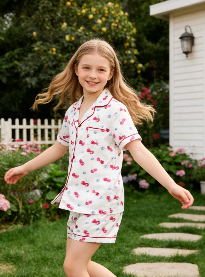 Baby Girls Cherries and Berries Short PJ Set Baby Girls Spring Summer Pajamas Button Down Short Clothing Set product image 2