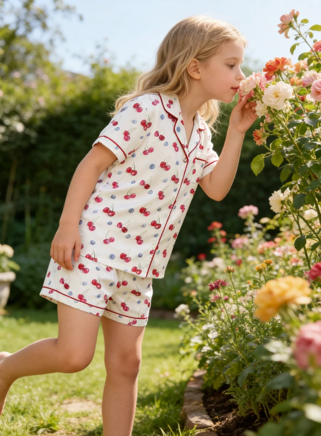 Baby Girls Cherries and Berries Short PJ Set Baby Girls Spring Summer Pajamas Button Down Short Clothing Set product image 3