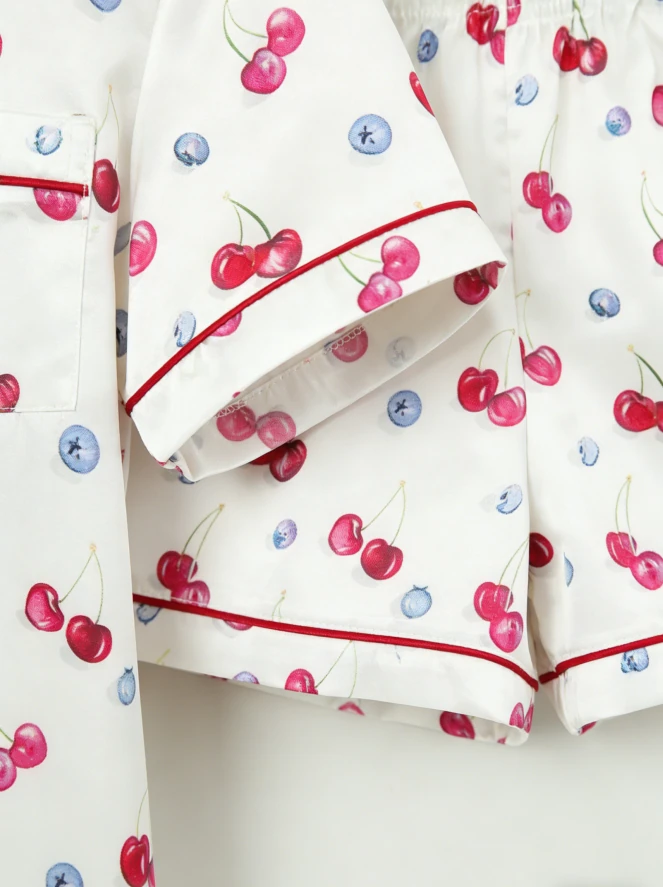 Baby Girls Cherries and Berries Short PJ Set Baby Girls Spring Summer Pajamas Button Down Short Clothing Set product image 6
