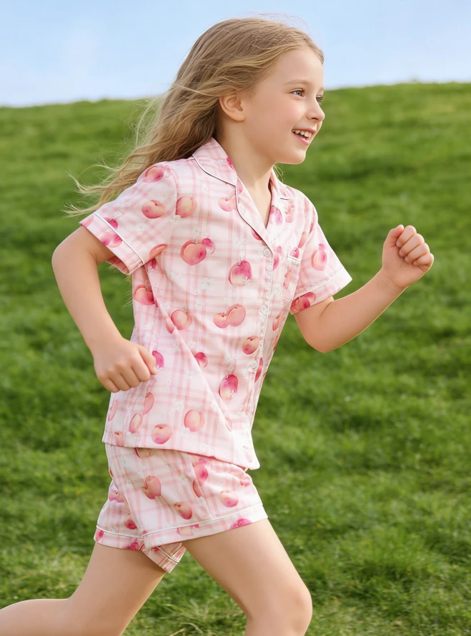 Baby Girls Peaches Satin Short Satin Short Pajamas Set Children Sleepwear Sets Kids Summer Button Down Sets product image 2