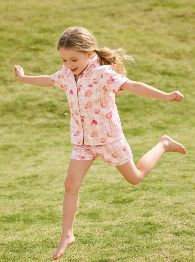 Baby Girls Peaches Satin Short Satin Short Pajamas Set Children Sleepwear Sets Kids Summer Button Down Sets product image 4