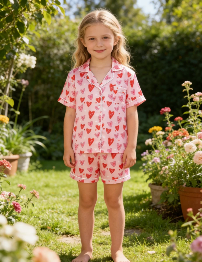 Kid Candy Hearts Satin Short PJ Set Summer Pajamas Short Set product image 1