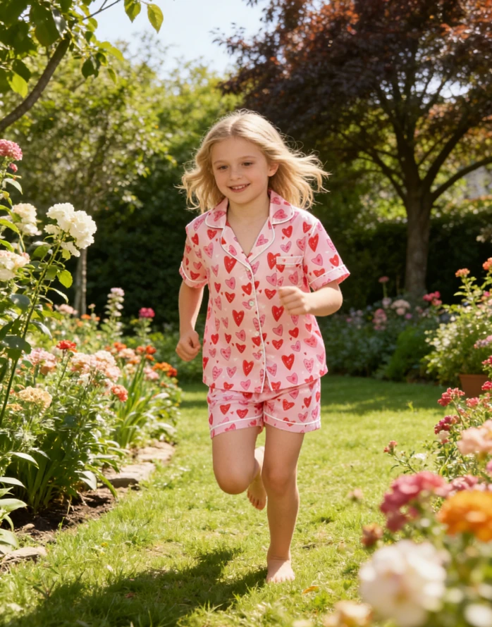 Kid Candy Hearts Satin Short PJ Set Summer Pajamas Short Set product image 2