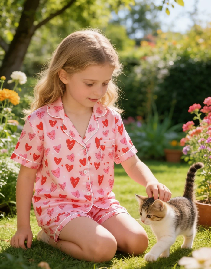 Kid Candy Hearts Satin Short PJ Set Summer Pajamas Short Set product image 3