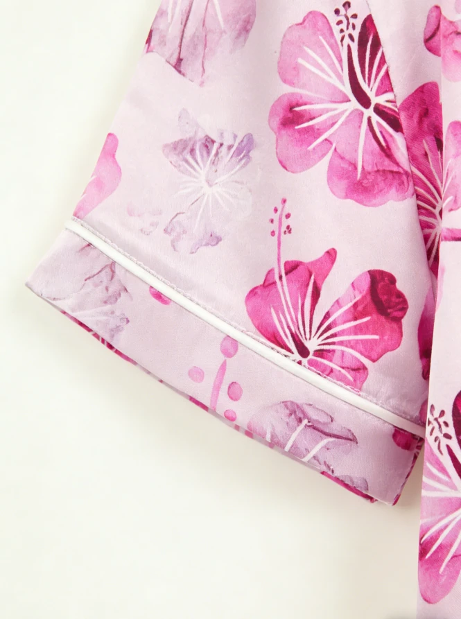 Kids Pink Hibiscus Short PJ Set Baby Girls Spring Summer Pajamas Button Down Short Clothing Set product image 6