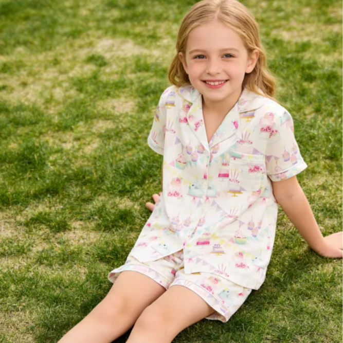 Children Birthday Satin Satin Short PJ Set Summer Pajamas Short Clothing Set product image 1
