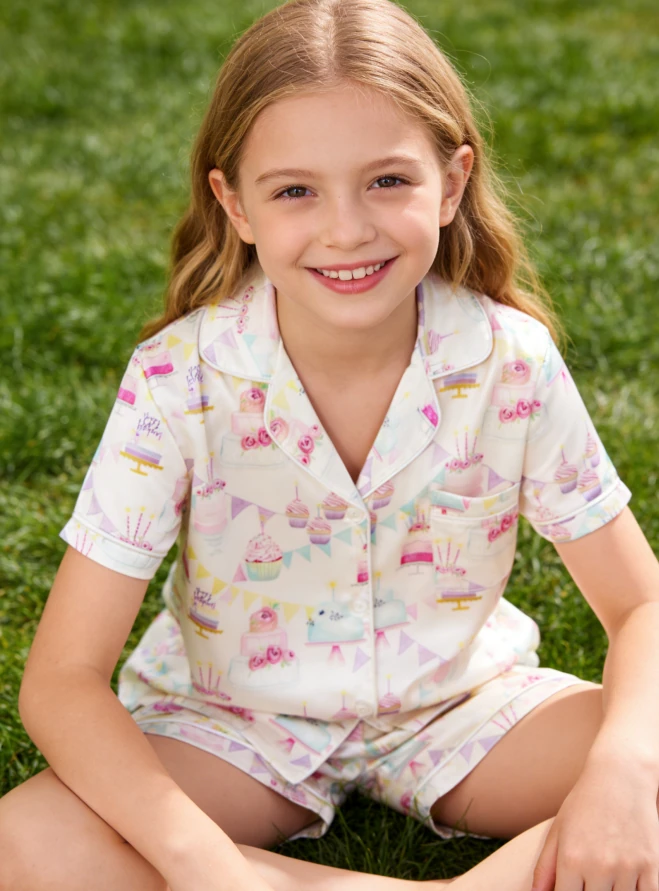 Children Birthday Satin Satin Short PJ Set Summer Pajamas Short Clothing Set product image 2