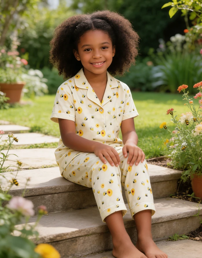 Children Yellow Bumble Bees Satin Short PJ Set Kid Pajamas Short Clothing Set product image 2