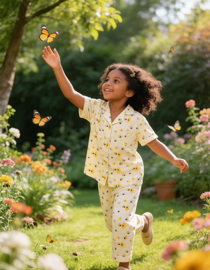 Children Yellow Bumble Bees Satin Short PJ Set Kid Pajamas Short Clothing Set product image 3