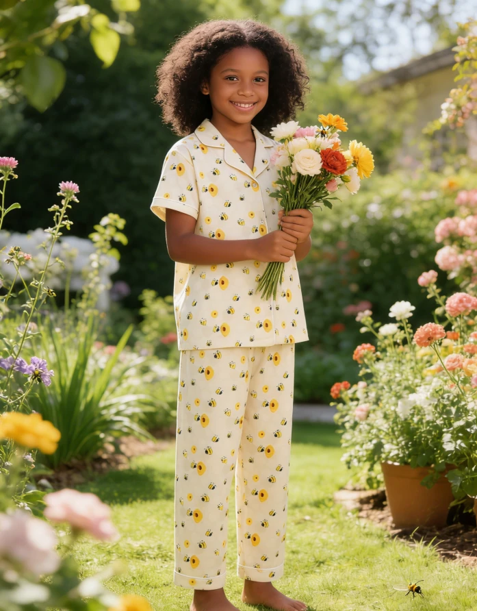 Children Yellow Bumble Bees Satin Short PJ Set Kid Pajamas Short Clothing Set product image 4