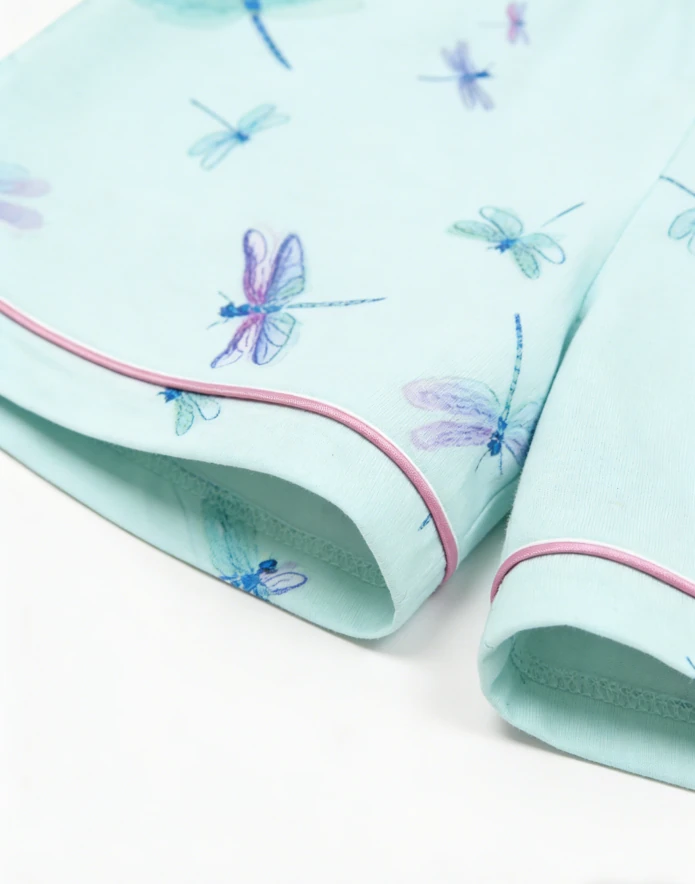 Children Aqua Dragonflies Satin Short Pajamas Set Baby Girls Summer Pajamas Short Clothing Set Kids Spring Button Down product image 4
