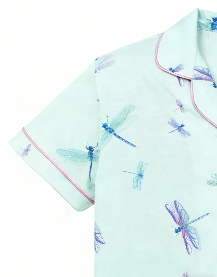 Children Aqua Dragonflies Satin Short Pajamas Set Baby Girls Summer Pajamas Short Clothing Set Kids Spring Button Down product image 6