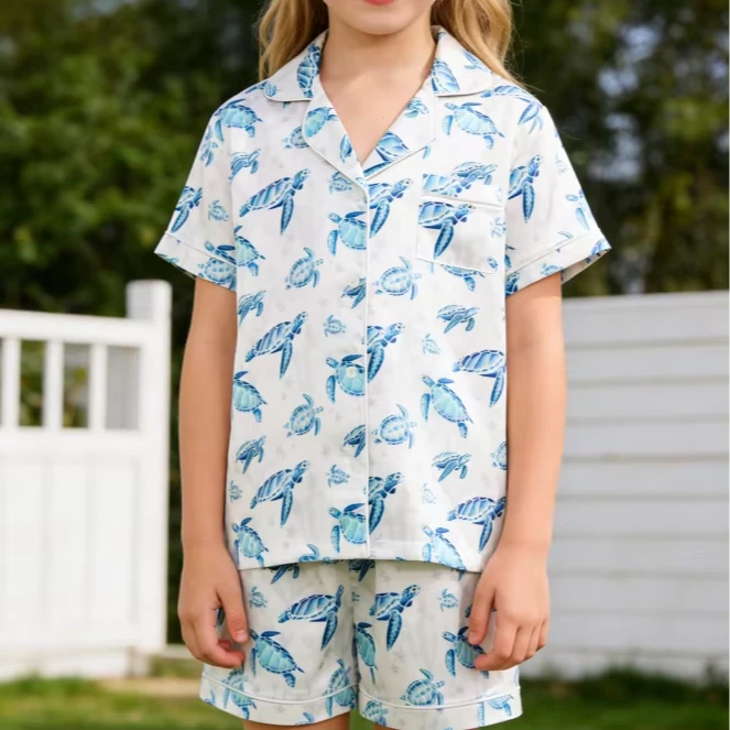Children Find the Current Turtle Satin Short PJ Set Summer Pajamas Short Clothing Set product image 1