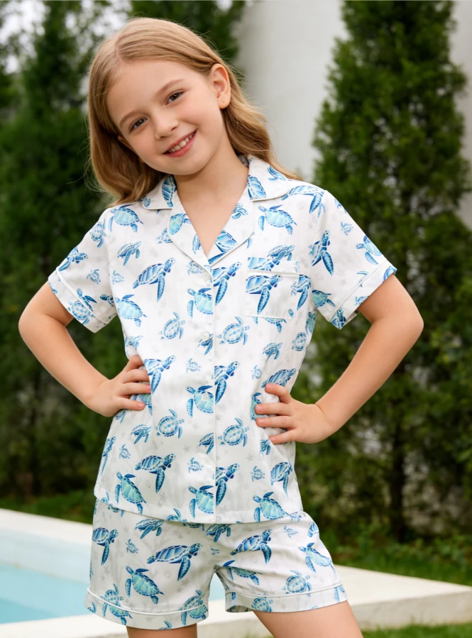 Children Find the Current Turtle Satin Short PJ Set Summer Pajamas Short Clothing Set product image 3