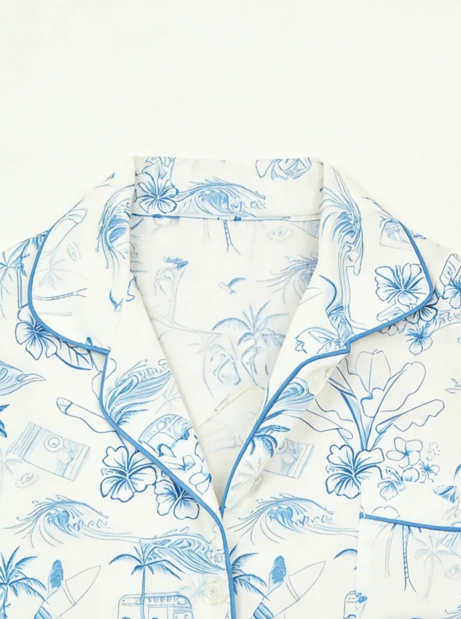 Baby Girls Morning Surf Satin Short Pajamas Set Kids Button Down Short Clothing Set product image 4