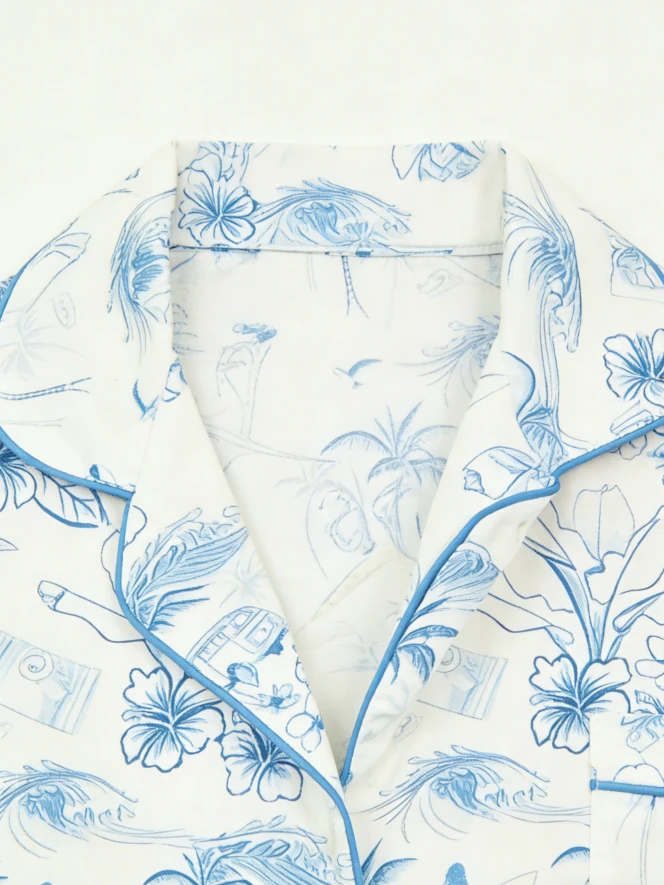 Baby Girls Morning Surf Satin Short Pajamas Set Kids Button Down Short Clothing Set product image 6