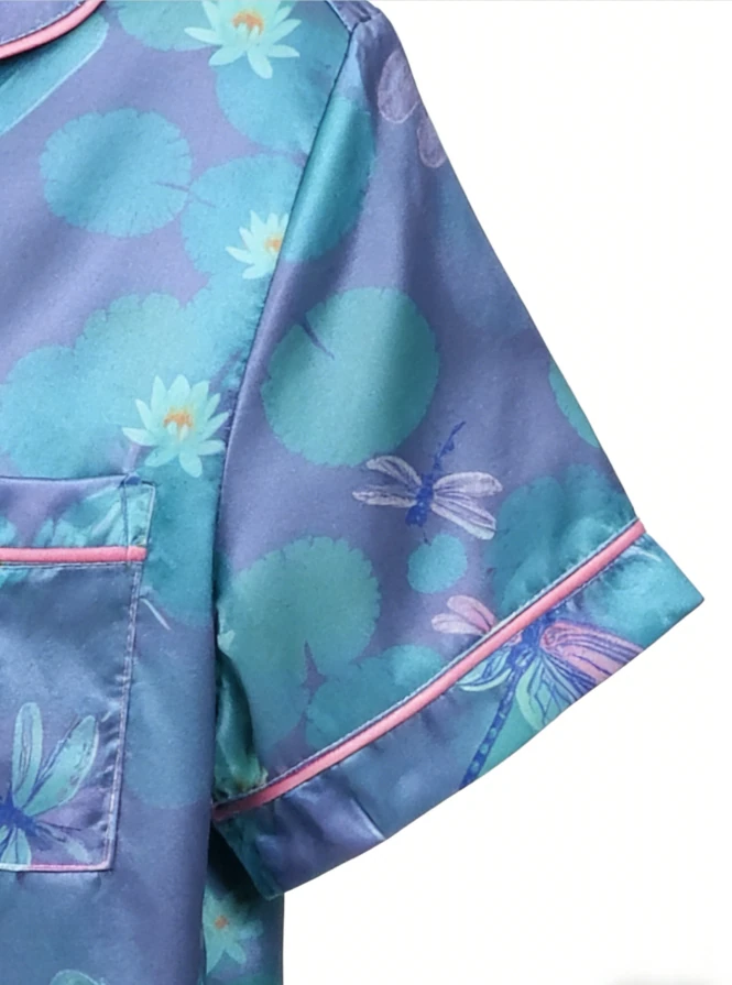 Children Lilypad Dragonflies Satin Short PJ Set Girls Summer Pajamas Button Down Short Clothing Set product image 5