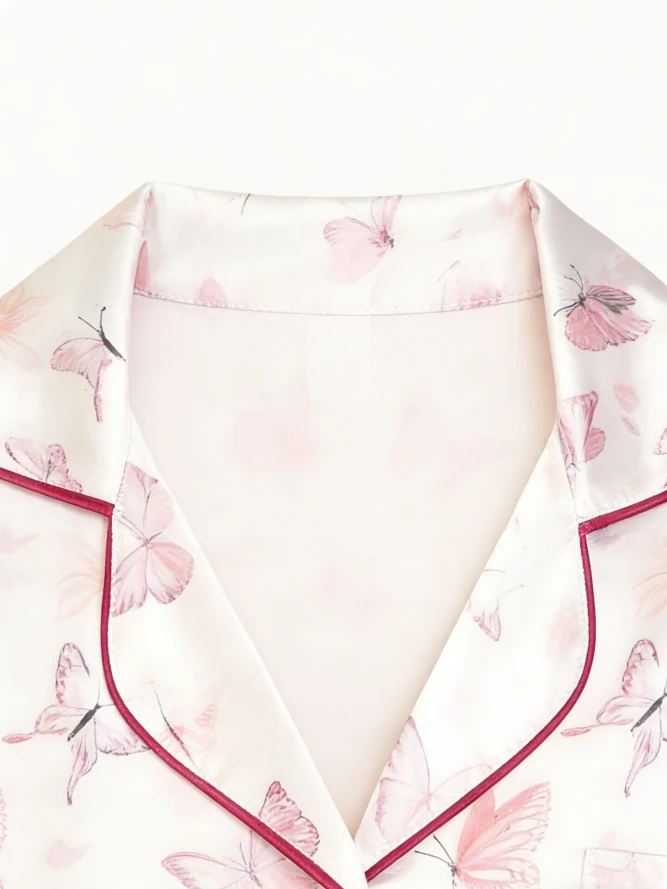 Children Butterfly Blush Satin Short PJ Set Baby Girls Summer Pajamas Button Down Short Set product image 4