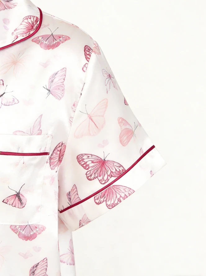 Children Butterfly Blush Satin Short PJ Set Baby Girls Summer Pajamas Button Down Short Set product image 6