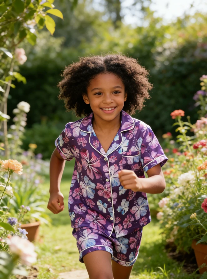 Kids Fashion Purple Hibiscus Satin Short PJ Set Baby Girls Spring Summer Pajamas Button Down Short Set product image 2