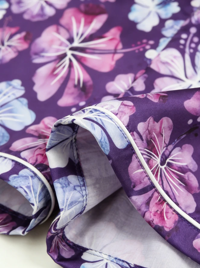 Kids Fashion Purple Hibiscus Satin Short PJ Set Baby Girls Spring Summer Pajamas Button Down Short Set product image 5