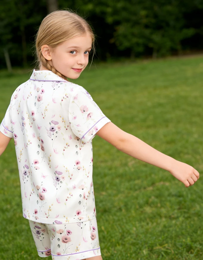 Children Edge Of The Meadow Satin Short PJ Set Kids Summer Pajamas Button Down Short Clothing Set product image 3