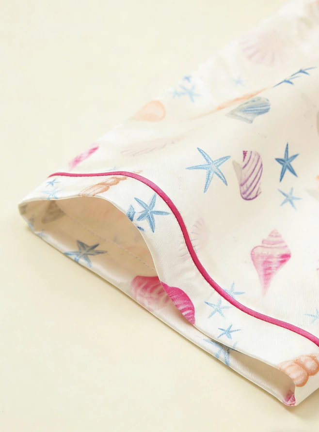 Children Seashells Satin Short PJ Set Kids Summer Pajamas Little Girl Soft Short Button Down Clothing Set product image 4