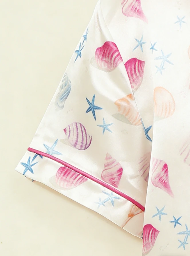 Children Seashells Satin Short PJ Set Kids Summer Pajamas Little Girl Soft Short Button Down Clothing Set product image 5